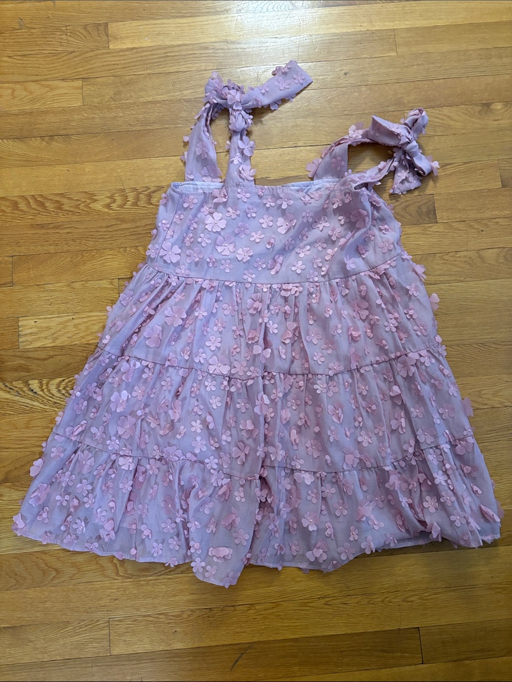Lilac Floral Appliqué Tie-Shoulder Tiered Dress